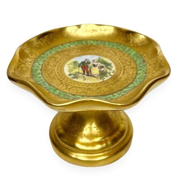 Osborne China Gold Footed Dish Compote Dish Scalloped Rim and Flared Base - Picture 1 of 9